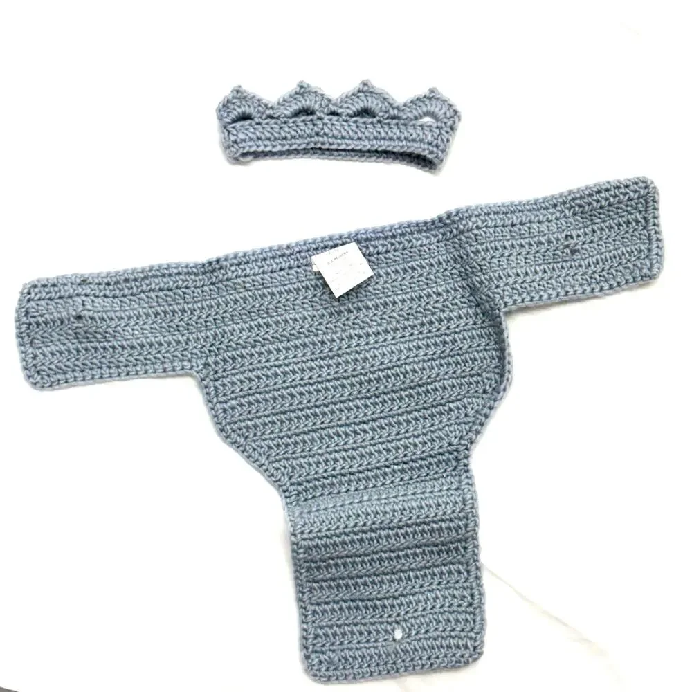 Laura Ashley Baby Crochet Diaper Cover Crown Headband Gray 0-6M Photo Prop Set